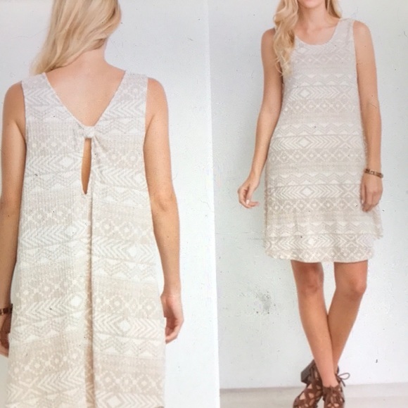 Knot Back Beige Pattered Minidress - Picture 2 of 7